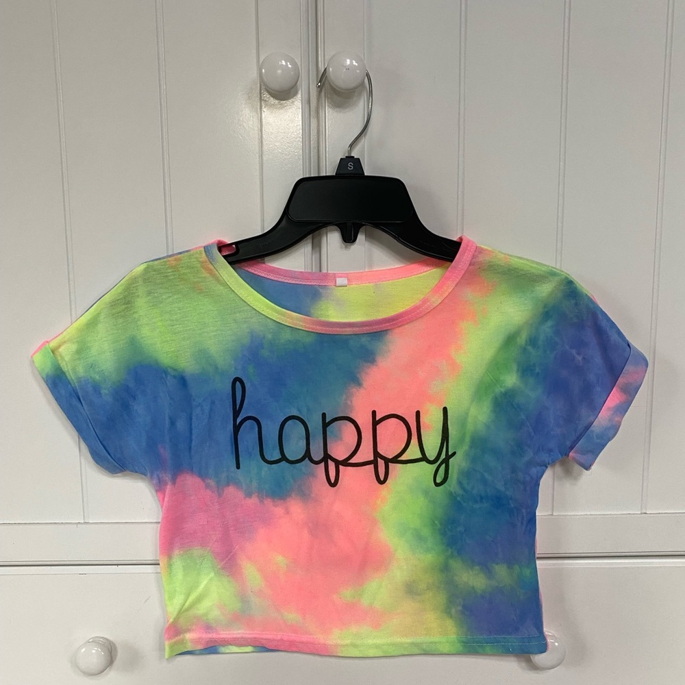 Tie-dye “Happy” crop top